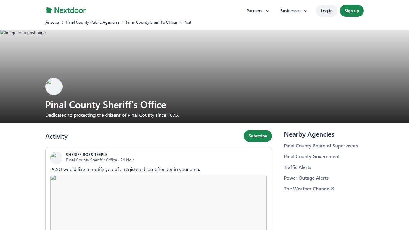 PCSO would like to notify you of a registered sex offender in your area.